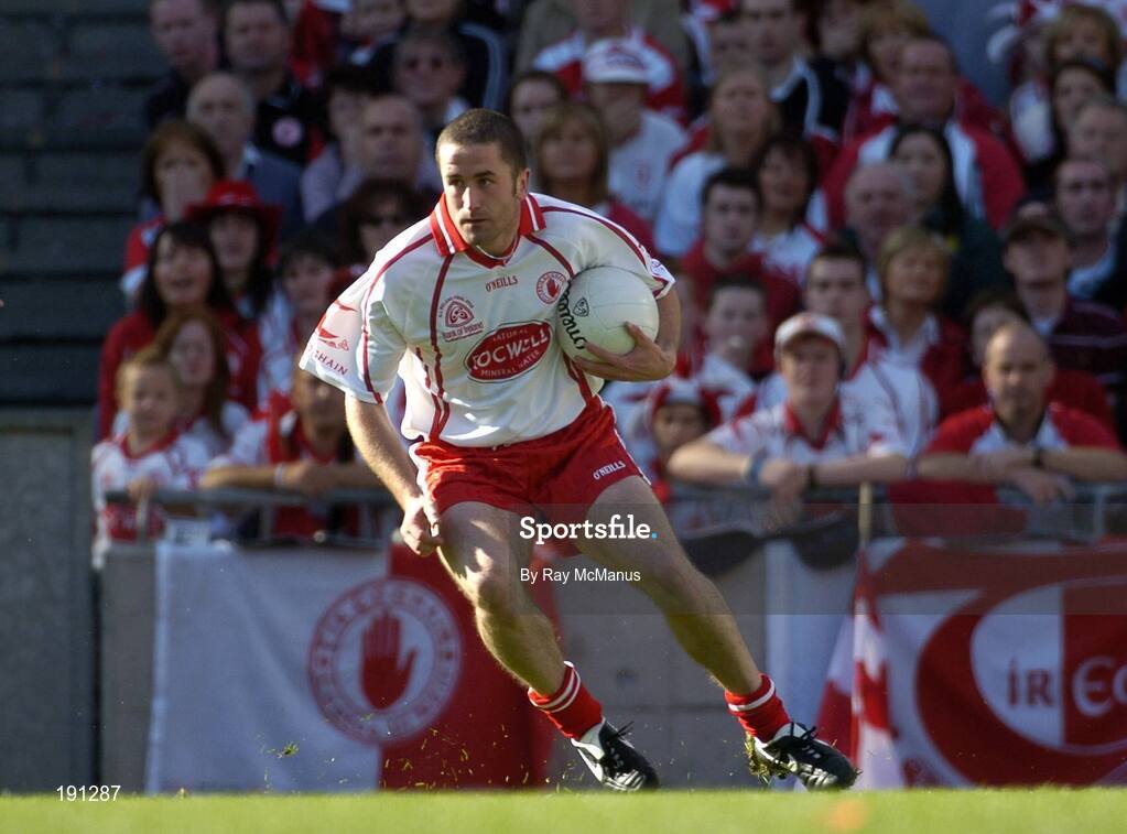 25 September 2005; Stephen O'Neill, Tyrone. Bank of Ireland All-Ireland Senior Football Championship Final, Kerry v Tyrone, Croke Park, Dublin. Picture credit; Ray McManus / SPORTSFILE *** Local Caption *** Any photograph taken by SPORTSFILE during, or in connection with, the 2005 Bank of Ireland All-Ireland Senior Football Final which displays GAA logos or contains an image or part of an image of any GAA intellectual property, or, which contains images of a GAA player/players in their playing uniforms, may only be used for editorial and non-advertising purposes.  Use of photographs for advertising, as posters or for purchase separately is strictly prohibited unless prior written approval has been obtained from the Gaelic Athletic Association.
