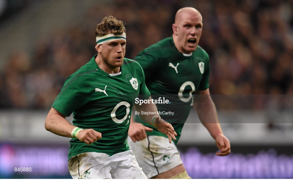 15 March 2014; Jamie Heaslip, left, and Paul O'Connell, Ireland. RBS Six Nations Rugby Championship 2014, France v Ireland, Stade De France, Saint Denis, Paris, France. Picture credit: Stephen McCarthy / SPORTSFILE