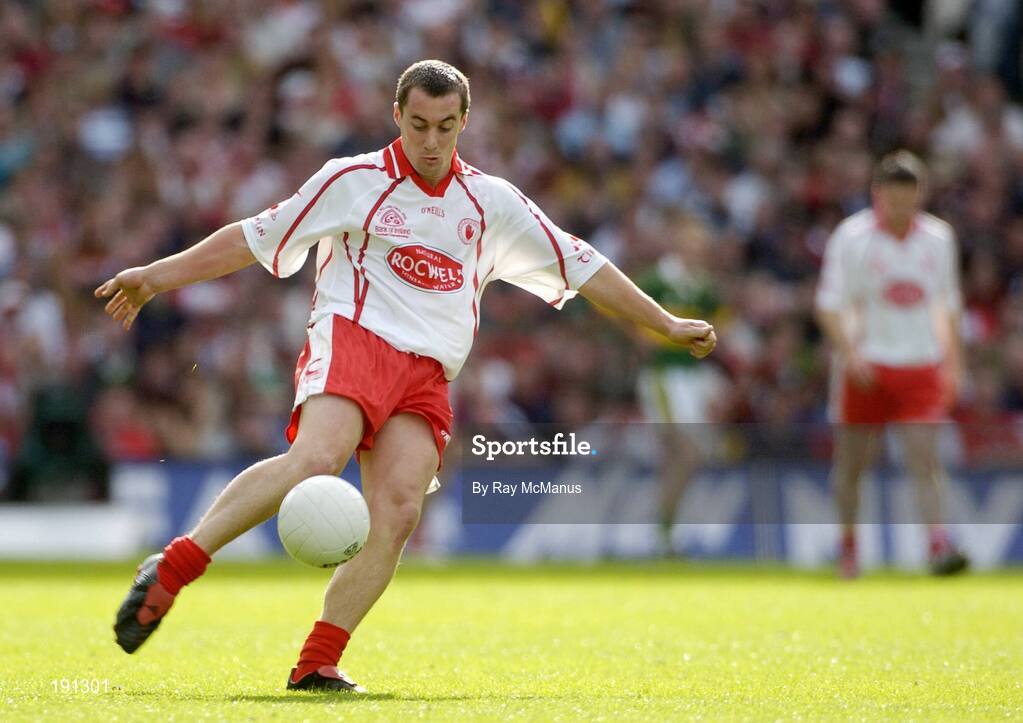 25 September 2005; Brian McGuigan, Tyrone. Bank of Ireland All-Ireland Senior Football Championship Final, Kerry v Tyrone, Croke Park, Dublin. Picture credit; Ray McManus / SPORTSFILE *** Local Caption *** Any photograph taken by SPORTSFILE during, or in connection with, the 2005 Bank of Ireland All-Ireland Senior Football Final which displays GAA logos or contains an image or part of an image of any GAA intellectual property, or, which contains images of a GAA player/players in their playing uniforms, may only be used for editorial and non-advertising purposes.  Use of photographs for advertising, as posters or for purchase separately is strictly prohibited unless prior written approval has been obtained from the Gaelic Athletic Association.