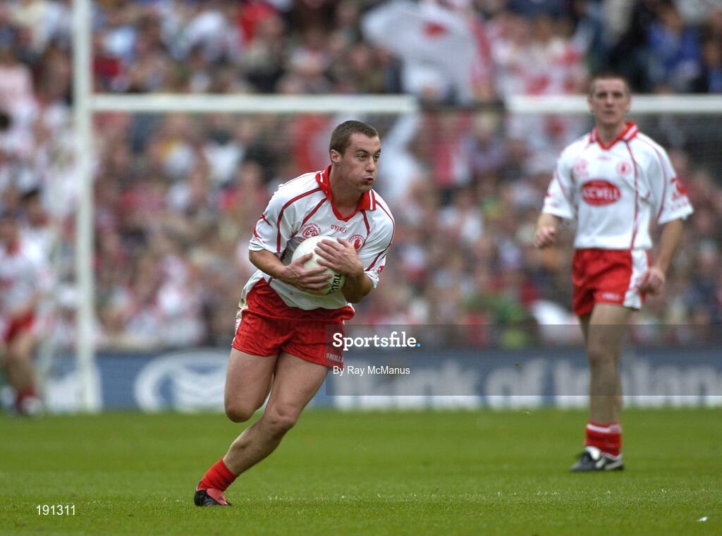25 September 2005; Brian McGuigan, Tyrone. Bank of Ireland All-Ireland Senior Football Championship Final, Kerry v Tyrone, Croke Park, Dublin. Picture credit; Ray McManus / SPORTSFILE *** Local Caption *** Any photograph taken by SPORTSFILE during, or in connection with, the 2005 Bank of Ireland All-Ireland Senior Football Final which displays GAA logos or contains an image or part of an image of any GAA intellectual property, or, which contains images of a GAA player/players in their playing uniforms, may only be used for editorial and non-advertising purposes.  Use of photographs for advertising, as posters or for purchase separately is strictly prohibited unless prior written approval has been obtained from the Gaelic Athletic Association.