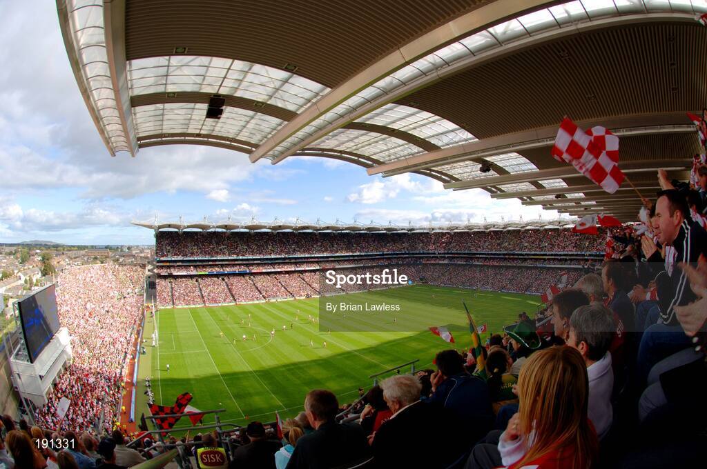 25 September 2005; A general view of Croke Park during the game. Bank of Ireland All-Ireland Senior Football Championship Final, Kerry v Tyrone, Croke Park, Dublin. Picture credit; Brian Lawless / SPORTSFILE *** Local Caption *** Any photograph taken by SPORTSFILE during, or in connection with, the 2005 Bank of Ireland All-Ireland Senior Football Final which displays GAA logos or contains an image or part of an image of any GAA intellectual property, or, which contains images of a GAA player/players in their playing uniforms, may only be used for editorial and non-advertising purposes.  Use of photographs for advertising, as posters or for purchase separately is strictly prohibited unless prior written approval has been obtained from the Gaelic Athletic Association.
