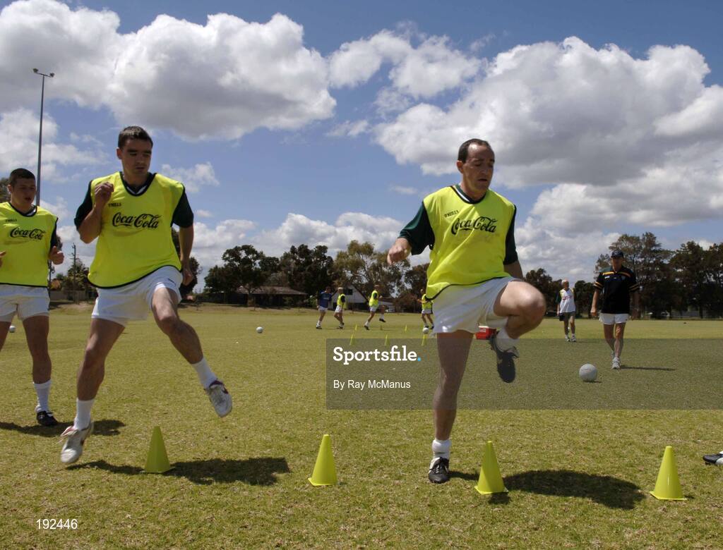 18 October 2005; Ryan McMeniman and Brian Dooher, Tyrone, during a training session, at the Mandurah Football and Sports Club, in advance of the Fosters International Rules game between Australia and Ireland. Mandurah Football and Sports Club, Rushton Park, Mandurah, Perth, Western Australia. Picture credit; Ray McManus / SPORTSFILE