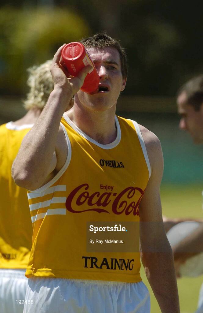 18 October 2005; Ciaran McManus, Offaly, takes a drink after a training session, at the Mandurah Football and Sports Club, in advance of the Fosters International Rules game between Australia and Ireland. Mandurah Football and Sports Club, Rushton Park, Mandurah, Perth, Western Australia. Picture credit; Ray McManus / SPORTSFILE