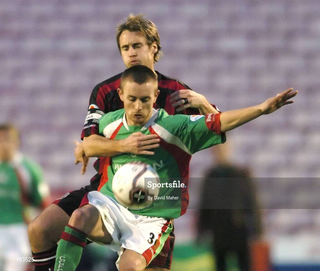 31 October 2005; Liam Kearney, Cork City, in action against Kevin Hunt, Bohemians. eircom League, Premier Division, Bohemians v Cork City, Dalymount Park, Dublin. Picture credit: David Maher / SPORTSFILE