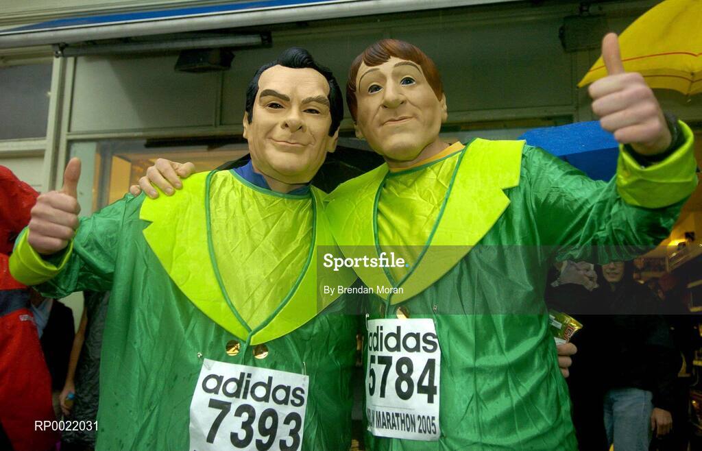 31 October 2005; Maxim Jellicoe, left, and Tom Beaver, both from England, in fancy dress before the start of the 2005 Dublin City Marathon. Picture credit: Brendan Moran / SPORTSFILE