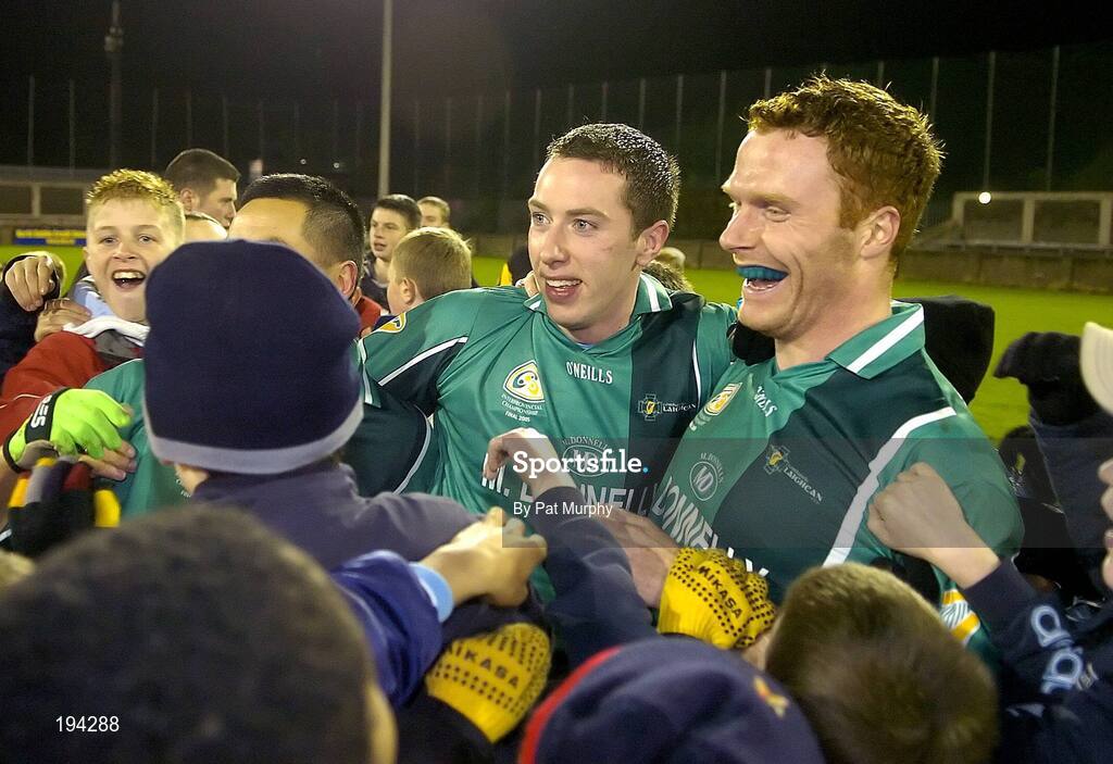 12 November 2005; Leinster's Peadar Andrews celebrates with team-mate Barry Cahill, left, after victory. M Donnelly Interprovincial Football Championship Final, Leinster v Ulster, Parnell Park, Dublin. Picture credit: Pat Murphy / SPORTSFILE