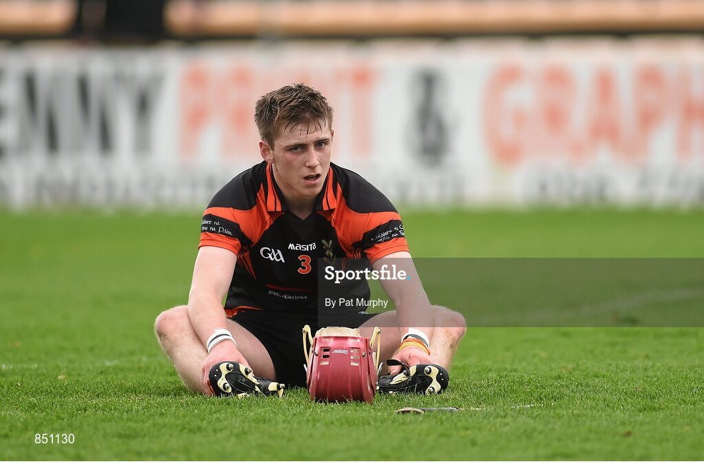 5 April 2014; Ryan McCambridge, Cross & Passion, at the final whistle after defeat. Masita GAA All-Ireland Post Primary Schools Paddy Buggy Cup Final, Coláiste Phobal, Ros Cré, Co. Tipperary v Cross & Passion, Ballycastle, Co Antrim. Nowlan Park, Kilkenny. Picture credit: Pat Murphy / SPORTSFILE