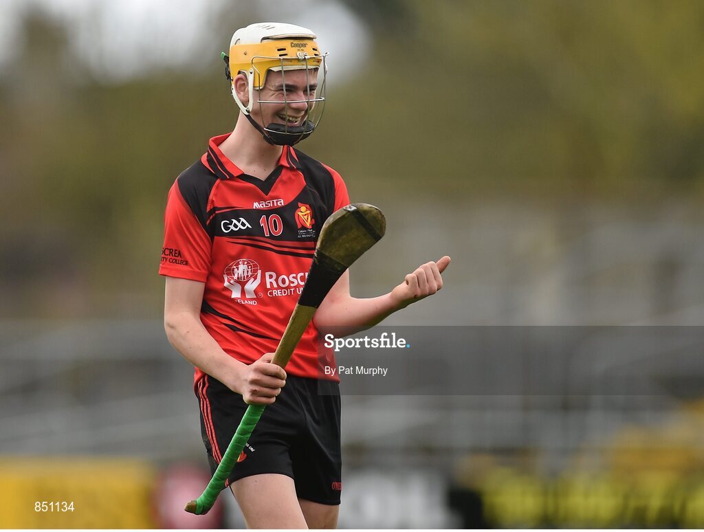 5 April 2014; Coláiste Phobal's Ciaran Cleary celebrates after the final whistle. Masita GAA All-Ireland Post Primary Schools Paddy Buggy Cup Final, Coláiste Phobal, Ros Cré, Co. Tipperary v Cross & Passion, Ballycastle, Co Antrim. Nowlan Park, Kilkenny. Picture credit: Pat Murphy / SPORTSFILE