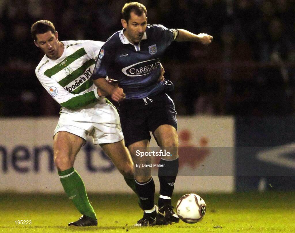 25 November 2005; Trevor Vaughan, Dublin City, in action against Kieran Foley, Shamrock Rovers. eircom league Promotion / Relegation Play-off, 2nd Leg, Dublin City v Shamrock Rovers, Tolka Park, Dublin. Picture credit: David Maher / SPORTSFILE
