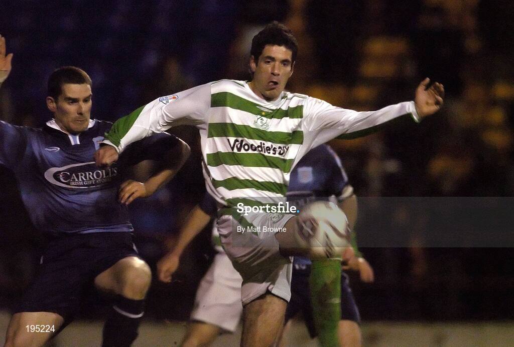 25 November 2005; Gavan McDonnell, Shamrock Rovers, in action against Ben Whelehan, Dublin City. eircom league Promotion / Relegation Play-off, 2nd Leg, Dublin City v Shamrock Rovers, Tolka Park, Dublin. Picture credit: Matt Browne / SPORTSFILE