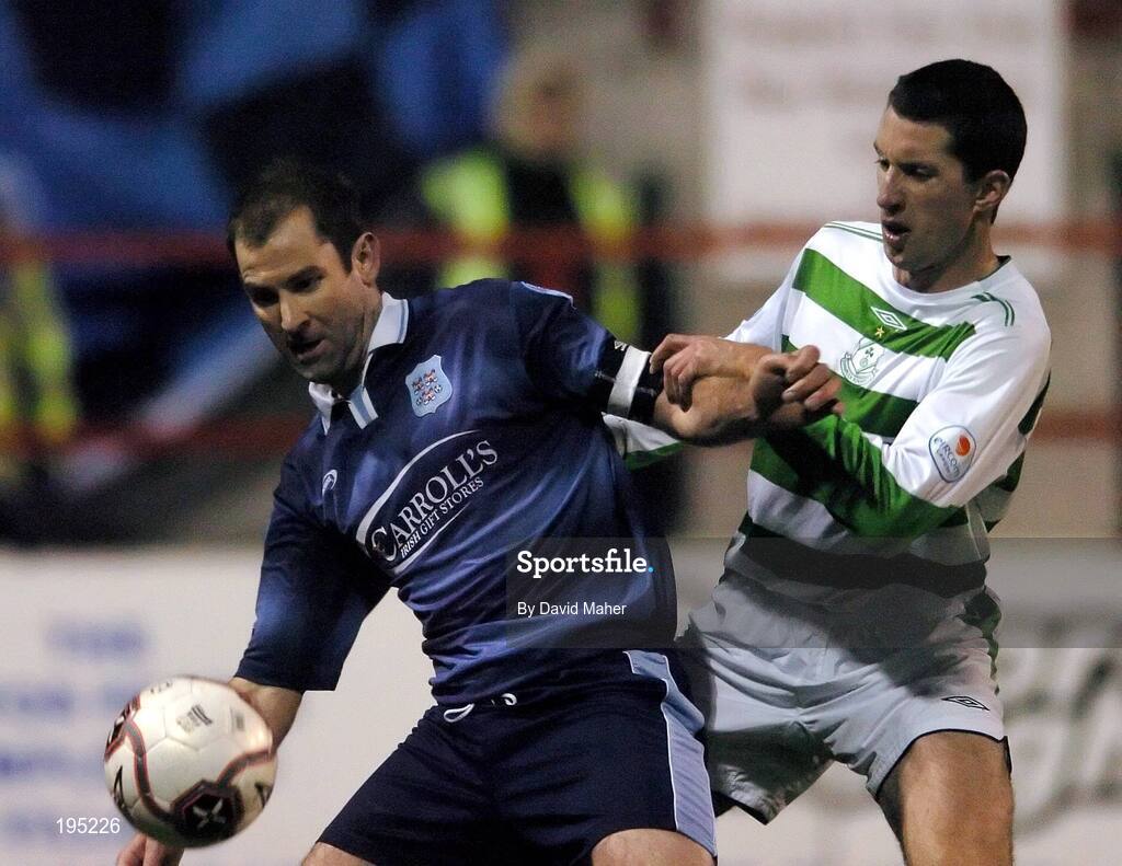 25 November 2005; Trevor Vaughan, Dublin City, in action against Kieran Foley, Shamrock Rovers. eircom league Promotion / Relegation Play-off, 2nd Leg, Dublin City v Shamrock Rovers, Tolka Park, Dublin. Picture credit: David Maher / SPORTSFILE