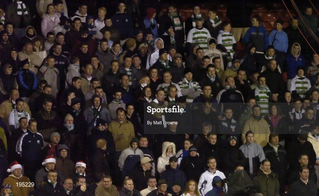 25 November 2005; Shamrock Rovers fans cheer on their team before the start of the game. eircom league Promotion / Relegation Play-off, 2nd Leg, Dublin City v Shamrock Rovers, Tolka Park, Dublin. Picture credit: Matt Browne / SPORTSFILE