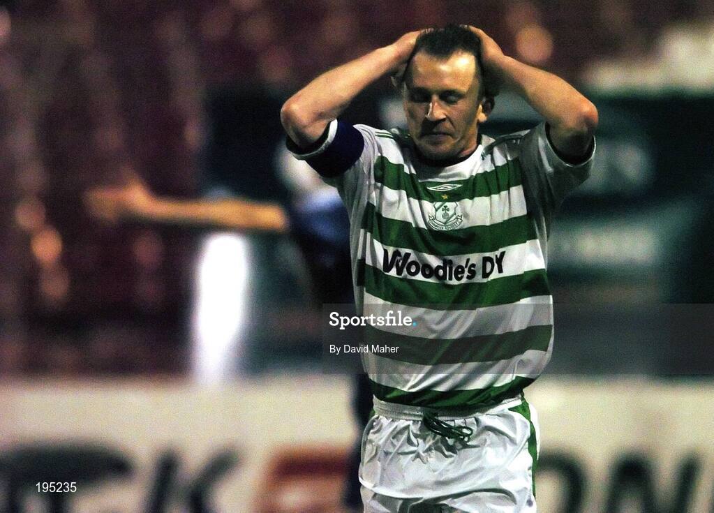 25 November 2005; Trevor Molloy, Shamrock Rovers, holds his head after a attempt on goal. eircom league Promotion / Relegation Play-off, 2nd Leg, Dublin City v Shamrock Rovers, Tolka Park, Dublin. Picture credit: David Maher / SPORTSFILE