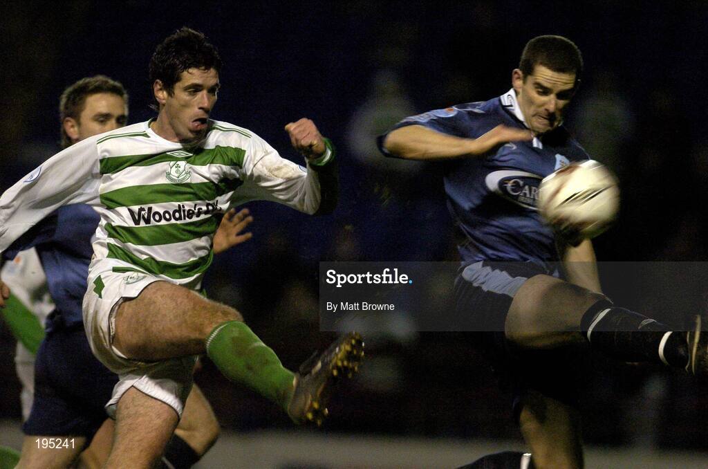 25 November 2005; Gavan McDonnell, Shamrock Rovers, in action against Ben Whelehan, Dublin City. eircom league Promotion / Relegation Play-off, 2nd Leg, Dublin City v Shamrock Rovers, Tolka Park, Dublin. Picture credit: Matt Browne / SPORTSFILE