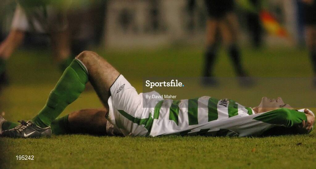 25 November 2005; Dejected Gavin McDonnell, Shamrock Rovers, at the end of the game. eircom league Promotion / Relegation Play-off, 2nd Leg, Dublin City v Shamrock Rovers, Tolka Park, Dublin. Picture credit: David Maher / SPORTSFILE