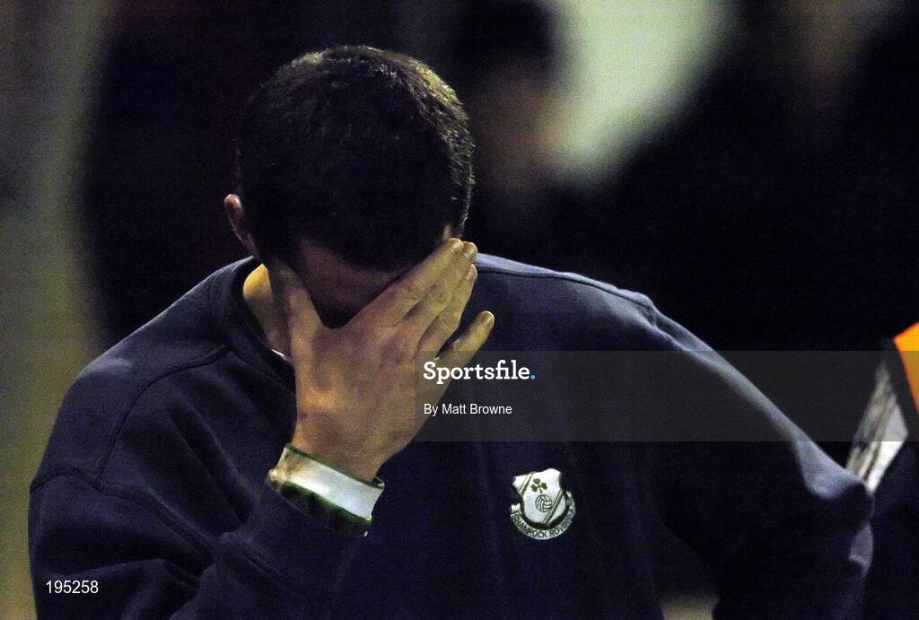 25 November 2005; A dejected Kieran Foley, Shamrock Rovers, at the end of the gamel. eircom league Promotion / Relegation Play-off, 2nd Leg, Dublin City v Shamrock Rovers, Tolka Park, Dublin. Picture credit: Matt Browne / SPORTSFILE