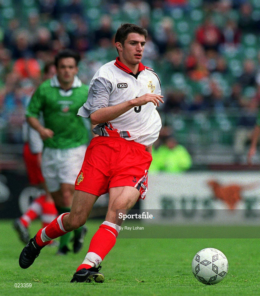 29 May 1999; Aaron Hughes of Northern Ireland during the International Friendly match between Republic of Ireland and Northern Ireland at Lansdowne Road in Dublin. Photo by Ray Lohan/Sportsfile
