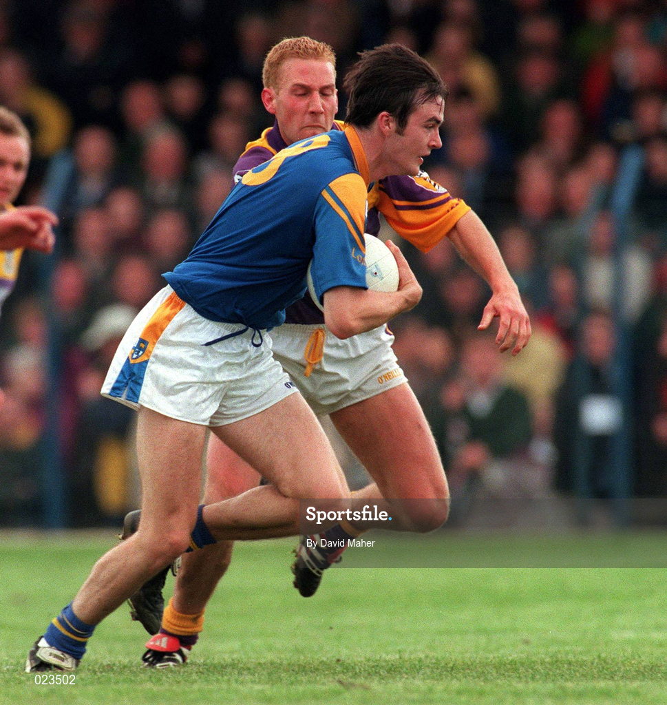 9 May 1999; David Hannify of Longford in action against Rory Stafford of Wexford during the Bank of Ireland Leinster Senior Football Championship Preliminary Round Replay match between Longford and Wexford at Pearse Park in Longford. Photo by David Maher/Sportsfile