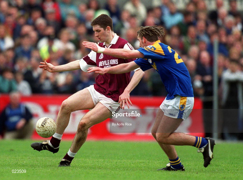 30 May 1999; David O'Shaughnessy of Westmeath in action against John Fitzpatrick of Longford during the Bank of Ireland Leinster Senior Football Championship 2nd Preliminary Round match between Westmeath and Longford at Cusack Park in Mullingar, Westmeath. Photo by Aoife Rice/Sportsfile