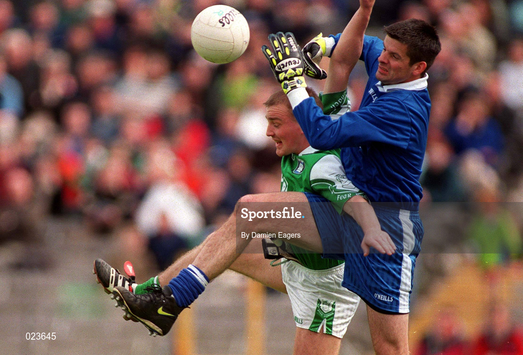 30 May 1999; Monaghan goalkeeper Glen Murphy in action against Shane King of Fermanagh during the Bank of Ireland Ulster Senior Football Championship Preliminary Round match between Monaghan and Fermanagh at St Tiernach's Park in Clones, Monaghan. Photo by Damien Eagers/Sportsfile
