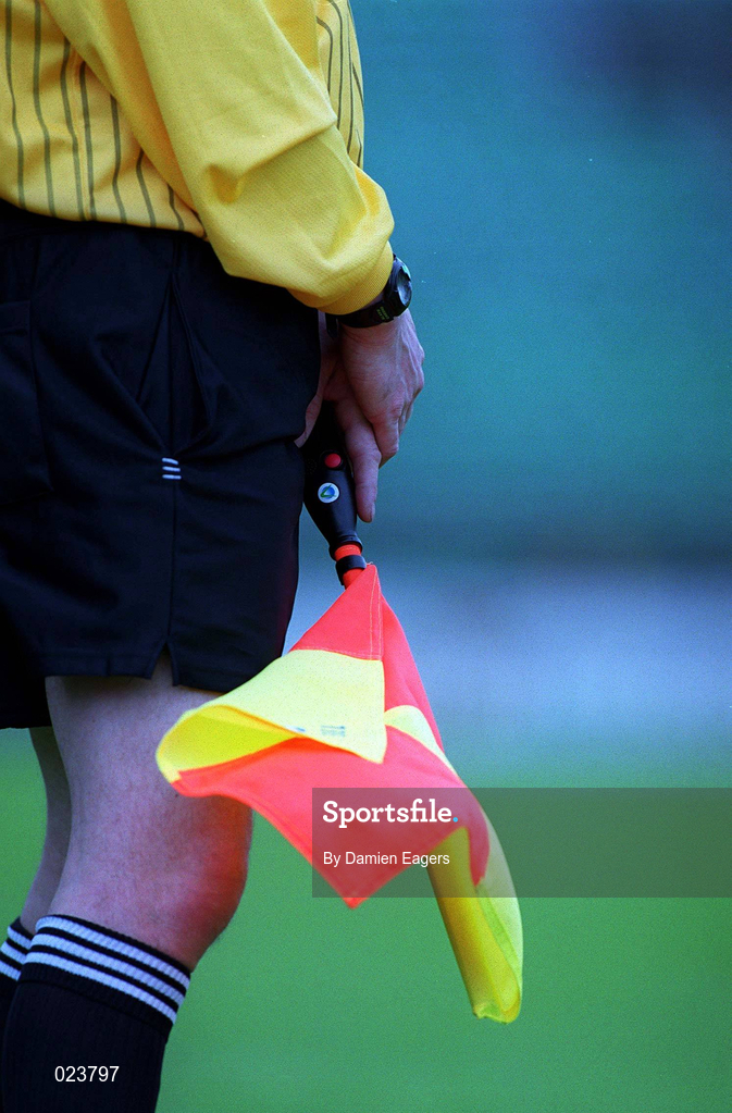 29 May 1999; An assistant referee holding their flag which contains a device to alert the referee's attentionduring the International Friendly match between Republic of Ireland and Northern Ireland at Lansdowne Road in Dublin. Photo by Damien Eagers/Sportsfile
