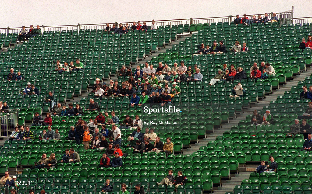 29 May 1999; Republic of Ireland supporters in their seats before during the International Friendly match between Republic of Ireland and Northern Ireland at Lansdowne Road in Dublin. Photo by Ray McManus/Sportsfile