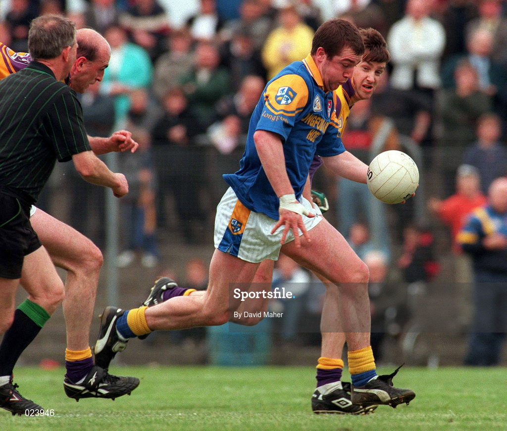 16 May 1999; Enda Barden of Longford in action against Ollie Kinlough of Wexford during the Bank of Ireland Leinster Senior Football Championship Preliminary Round Replay match between Longford and Wexford at Pearse Park in Longford. Photo by David Maher/Sportsfile