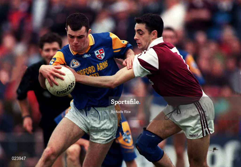 30 May 1999; Paul Barden of Longford in action against Kieran Ryan of Westmeath during the Bank of Ireland Leinster Senior Football Championship 2nd Preliminary Round match between Westmeath and Longford at Cusack Park in Mullingar, Westmeath. Photo by Aoife Rice/Sportsfile