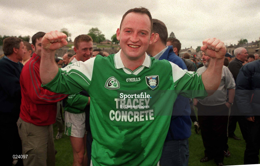 30 May 1999; Tony Collins of Fermanagh celebrates after the Bank of Ireland Ulster Senior Football Championship Preliminary Round match between Monaghan and Fermanagh at St Tiernach's Park in Clones, Monaghan. Photo by Damien Eagers/Sportsfile