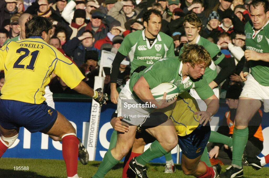 26 November 2005; Jerry Flannery, Ireland, is tackled by Costica Mersoiu, Romania. permanent tsb International Friendly 2005-2006, Ireland v Romania, Lansdowne Road, Dublin. Picture credit: Matt Browne / SPORTSFILE