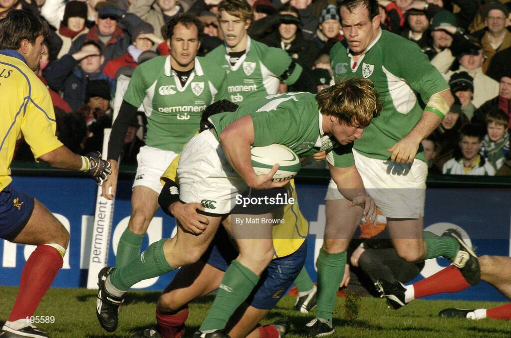 26 November 2005; Jerry Flannery, Ireland, is tackled by Costica Mersoiu, Romania. permanent tsb International Friendly 2005-2006, Ireland v Romania, Lansdowne Road, Dublin. Picture credit: Matt Browne / SPORTSFILE
