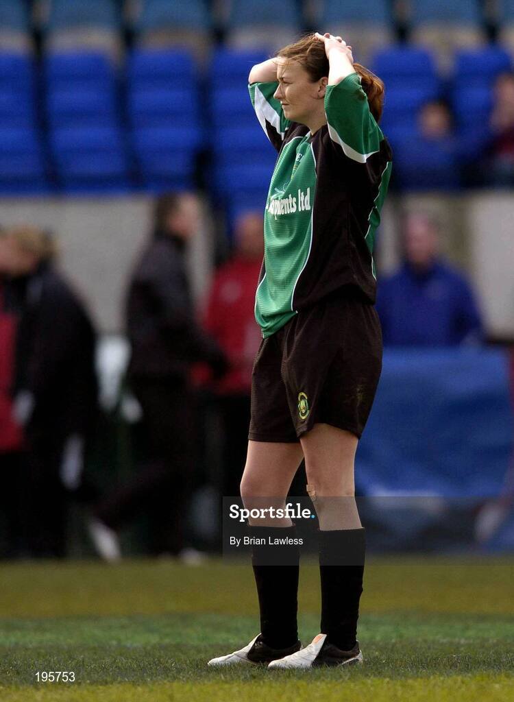 4 December 2005; A dejected Laura O'Connor, Peamount United, at the final whistle. WFAI Cup Final, Lansdowne Road, Dublin. Picture credit: Brian Lawless / SPORTSFILE