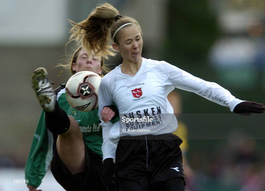 4 December 2005; Sonia Hoey, Dundalk, in action against Katie Taylor, Peamount United. WFAI Cup Final, Lansdowne Road, Dublin. Picture credit: Brian Lawless / SPORTSFILE