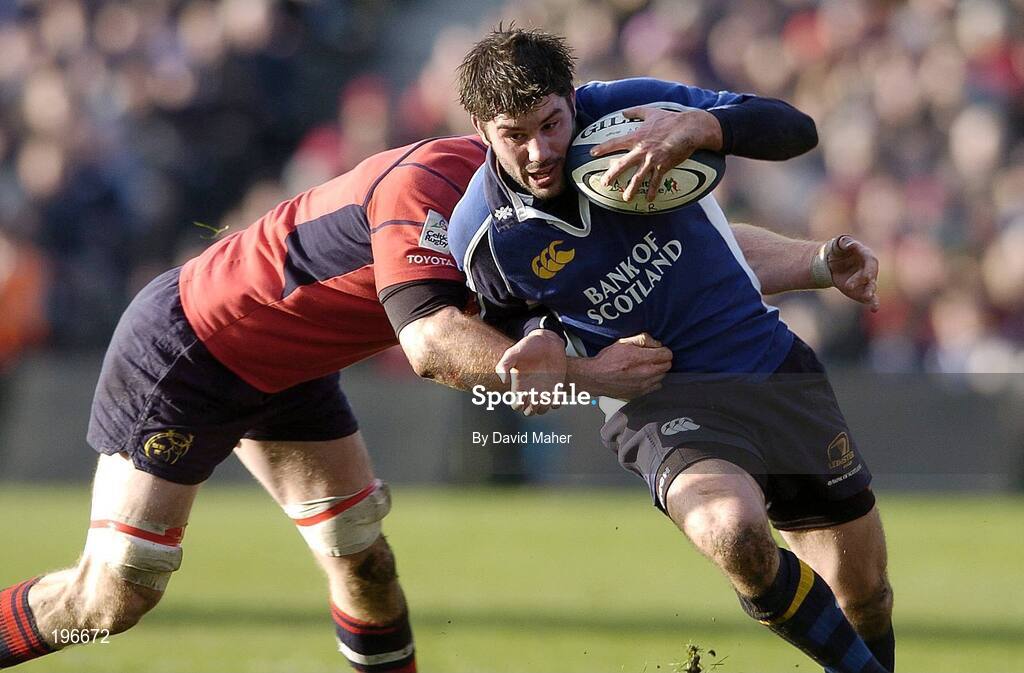 31 December 2005; Brian Blaney, Leinster, is tackled by Mick O'Driscoll, Munster. Celtic League 2005-2006, Group A, Leinster v Munster, RDS, Dublin. Picture credit: David Maher / SPORTSFILE