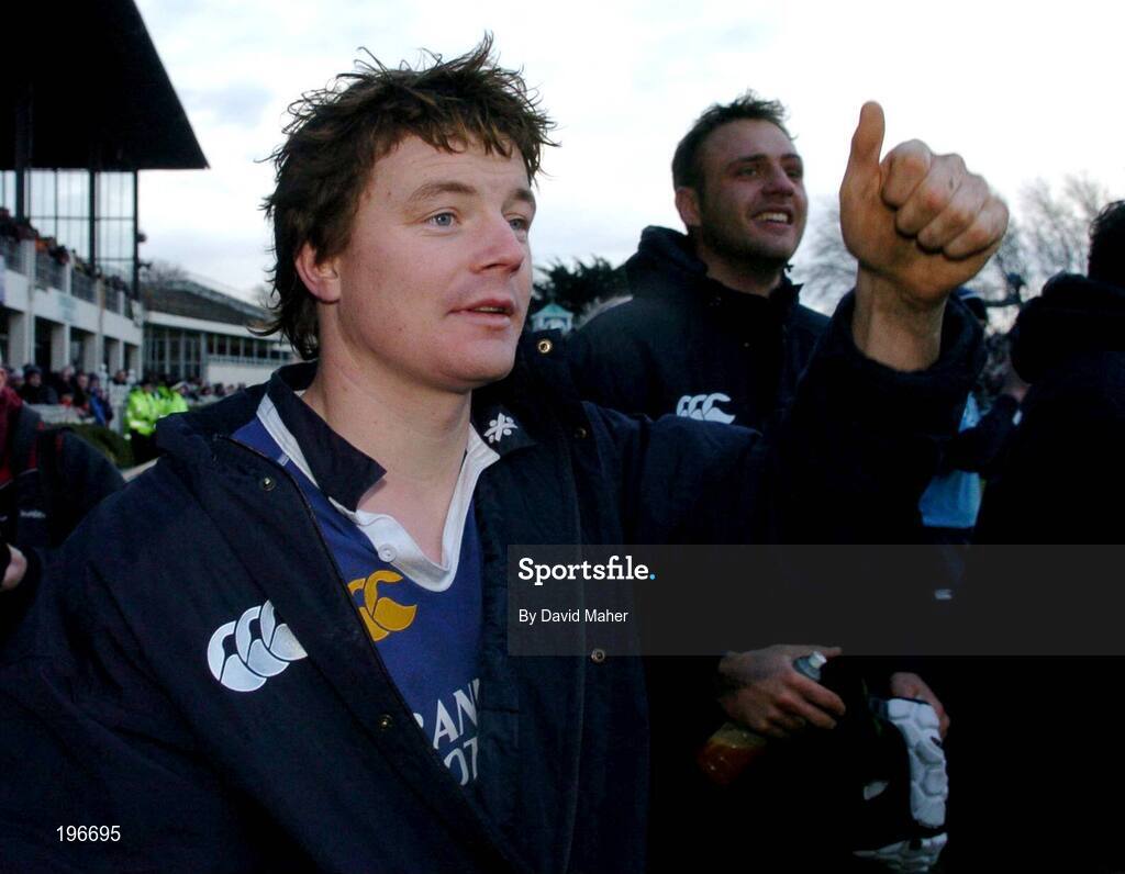 31 December 2005; Brian O'Driscoll celebrates at the end of the game. Celtic League 2005-2006, Group A, Leinster v Munster, RDS, Dublin. Picture credit: David Maher / SPORTSFILE