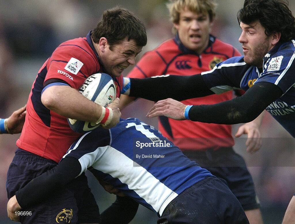 31 December 2005; Marcus Horan, Munster, is tackled by Kieran Lewis, and Shane Horgan, right, Leinster. Celtic League 2005-2006, Group A, Leinster v Munster, RDS, Dublin. Picture credit: David Maher / SPORTSFILE