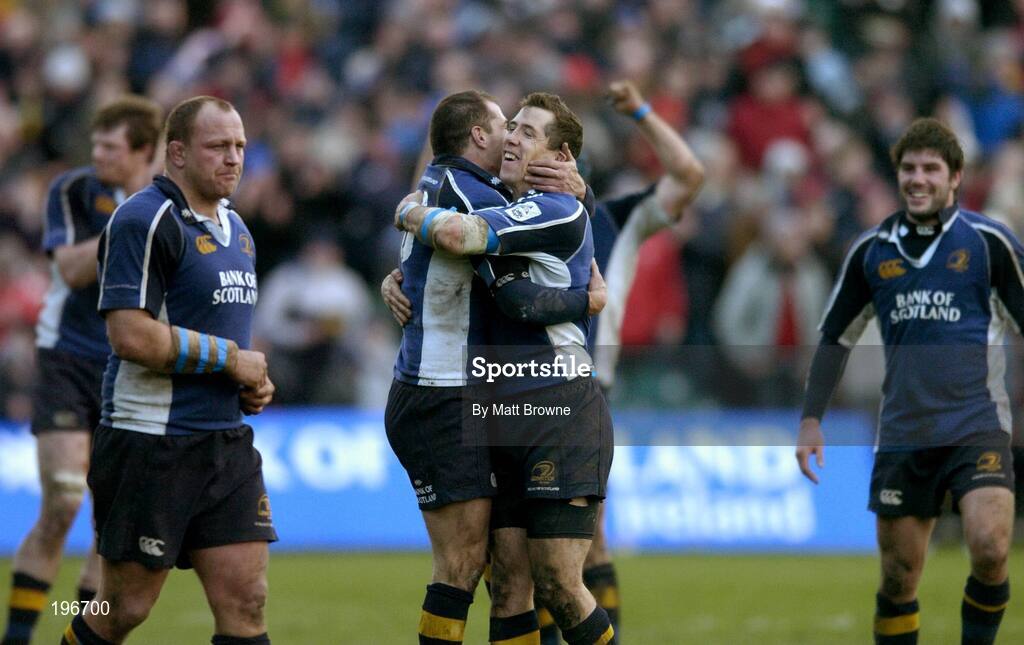31 December 2005; Felipe Contepomi, second from left, Leinster, celebrates with Guy Easterby after the final whistle against Munster. Celtic League 2005-2006, Group A, Leinster v Munster, RDS, Dublin. Picture credit: Matt Browne / SPORTSFILE