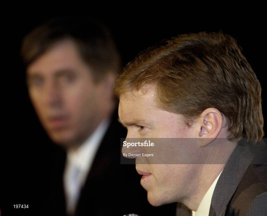 16 January 2006; Steve Staunton is listened to by John Delaney, Chief Executive, FAi, at an FAI press conference to confirm his appointment as the new Manager of the Republic of Ireland Senior International Soccer Team. Mansion House, Dublin. Picture credit: Damien Eagers / SPORTSFILE