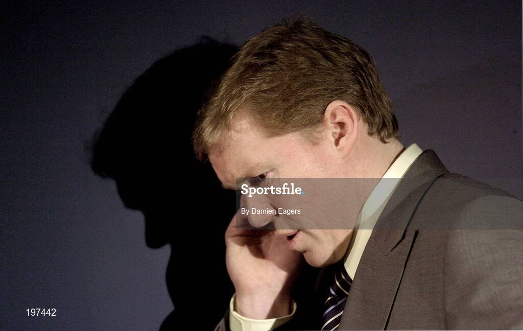 16 January 2006; Steve Staunton answers a phone call after an FAI press conference to confirm his appointment as the new Manager of the Republic of Ireland Senior International Soccer Team. Mansion House, Dublin. Picture credit: Damien Eagers / SPORTSFILE