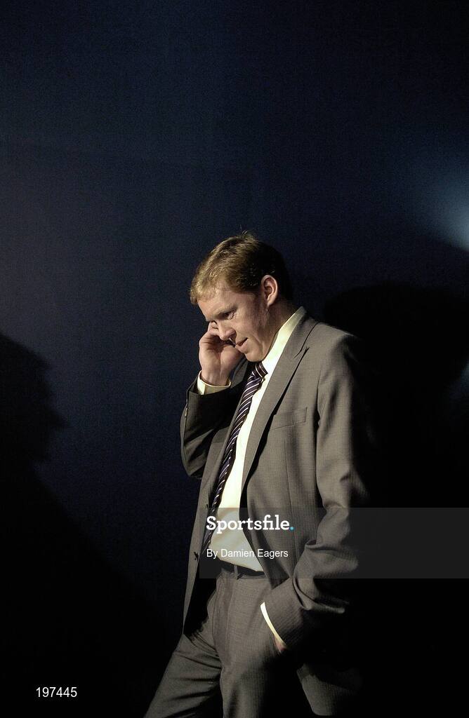 16 January 2006; Steve Staunton answers a phone call after an FAI press conference to confirm his appointment as the new Manager of the Republic of Ireland Senior International Soccer Team. Mansion House, Dublin. Picture credit: Damien Eagers / SPORTSFILE