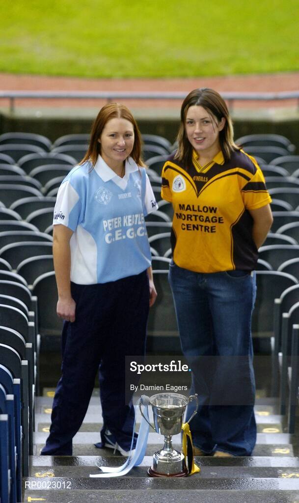 29 November 2005; Mourneabbey, Cork, captain Eva O'Donoghue, right, and Athgarvan, Kildare, captain Aisling Lambe at a photocall ahead of the Junior Ladies Club Final which will take place on Sunday, next 4th December, Croke Park, Dublin. Picture credit: Damien Eagers / SPORTSFILE