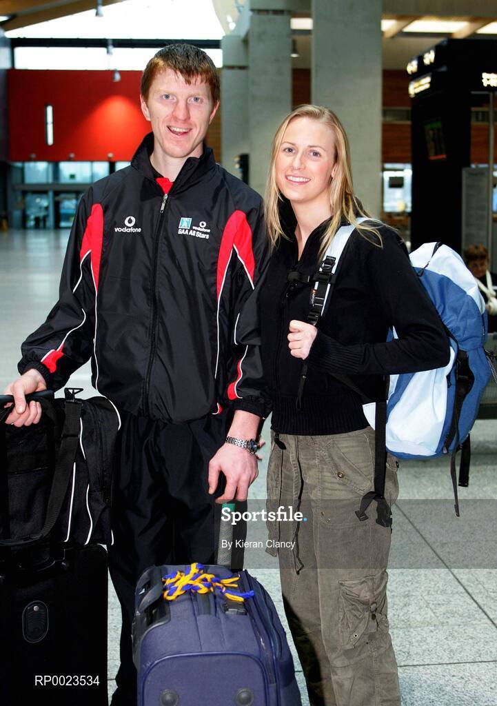18 January 2006; Clare hurler Niall Gilligan and his girlfriend Deirdre McHugh, Raheen, Limerick, prior to their departure to Singapore for the 2006 Vodafone All-Stars Hurling Tour. Shannon Airport, Shannon, Co. Clare. Picture credit; Kieran Clancy / SPORTSFILE