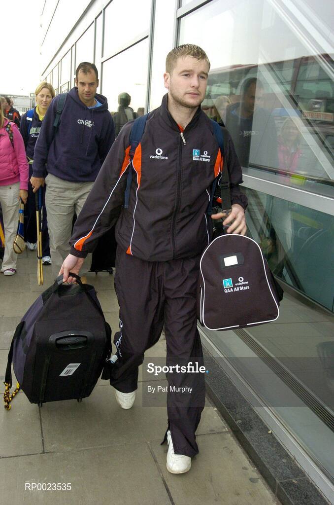 18 January 2006; Kilkenny hurler JJ Delaney arrives at Dublin airport prior to departure for Singapore for the 2006 Vodafone All-Stars Hurling Tour. Dublin Airport, Dublin. Picture credit; Pat Murphy / SPORTSFILE