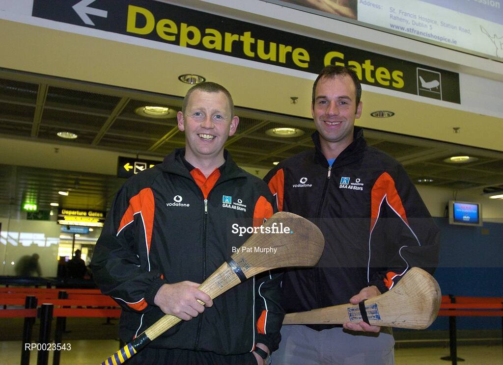 18 January 2006; Wexford's Damien Fitzhenry, left, and Darragh Ryan, prior to their departure to Singapore for the 2006 Vodafone All-Stars Hurling Tour. Dublin Airport, Dublin. Picture credit; Pat Murphy / SPORTSFILE
