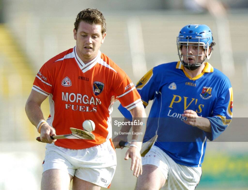 16 July 2005; Paddy McArdle, Armagh, in action against Martin Coyle, Longford. Nicky Rackard Cup, Group C Quarter-Final Play Off, Longford v Armagh, Kingspan Breffni Park, Cavan. Picture credit; Damien Eagers / SPORTSFILE