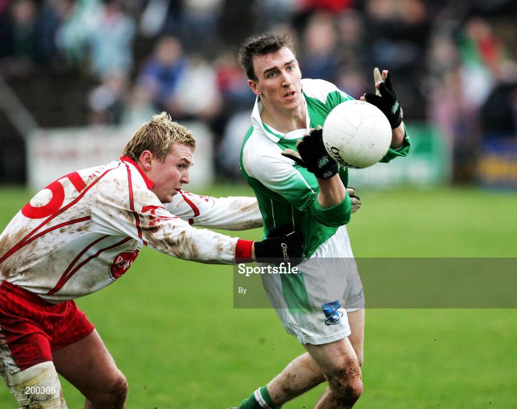 Presspics Sunday 12th February 2005 Fermanaghs Shane Goan against Tyrones Owen Mulligan  ;Fermanagh V Tyrone Allianz National League at Brewester Park Enniskillen, Co Fermanagh .Picture Credit-Oliver Mc Veigh