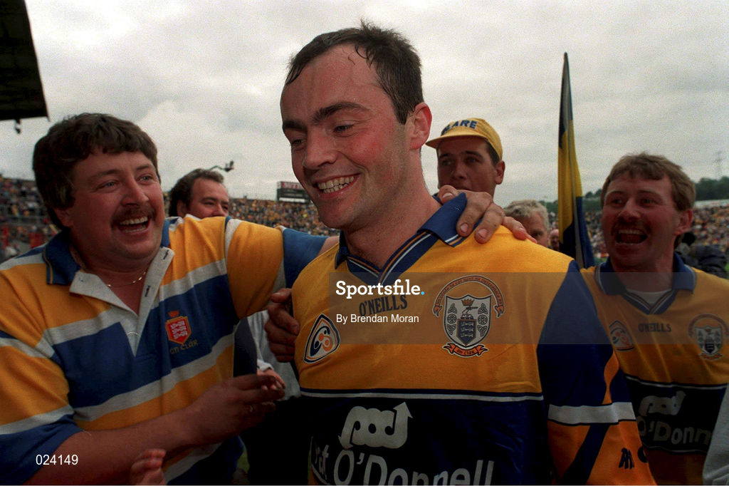 12 June 1999; Anthony Daly of Clare celebrates with supporters following the Guinness Munster Senior Hurling Championship semi-final replay match between Clare and Tipperary at Páirc Uí Chaoimh in Cork. Photo by Brendan Moran/Sportsfile