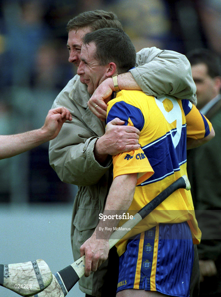 12 June 1999; Colin Lynch of Clare celebrates with supporters following the Guinness Munster Senior Hurling Championship semi-final replay match between Clare and Tipperary at Páirc Uí Chaoimh in Cork. Photo by Ray McManus/Sportsfile