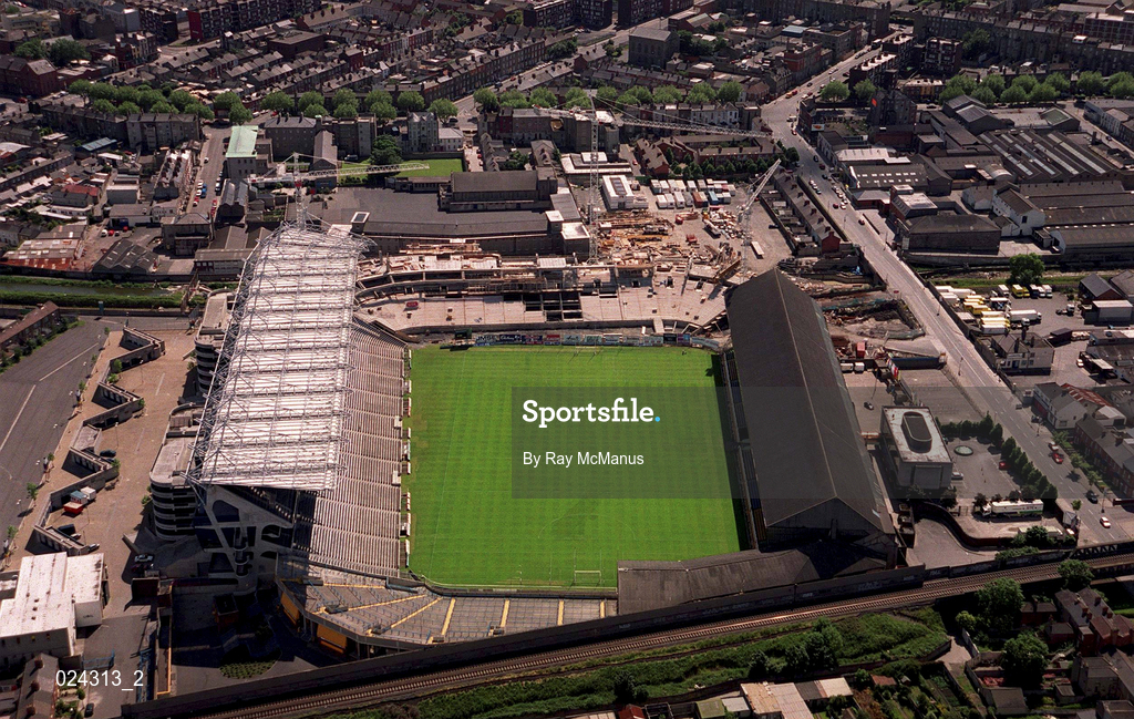5 June 1999; An aerial view of Croke Park in Dublin during stadium renovations. Photo by Ray McManus/Sportsfile