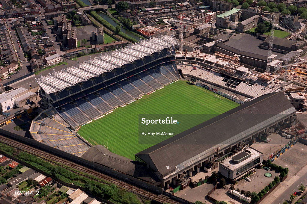 5 June 1999; An aerial view of Croke Park in Dublin during stadium renovations. Photo by Ray McManus/Sportsfile